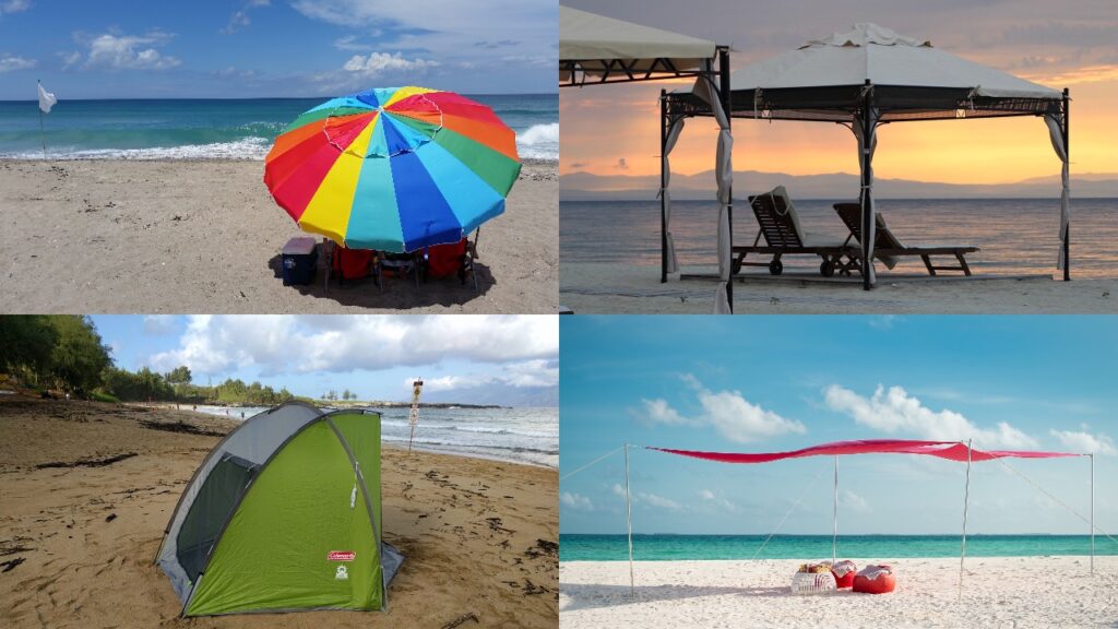 A collage of beach shade options.